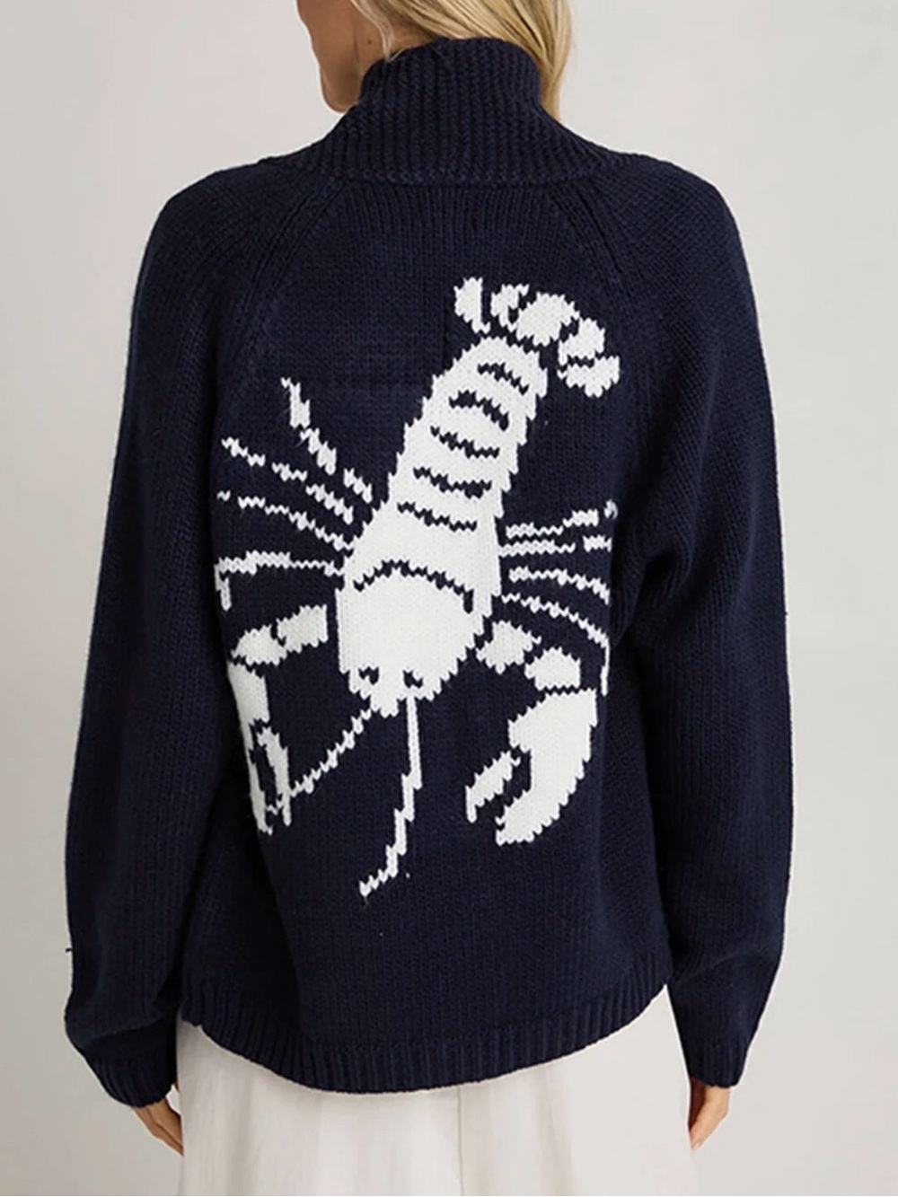 Pink Pineapple Navy Lobster Sweater
